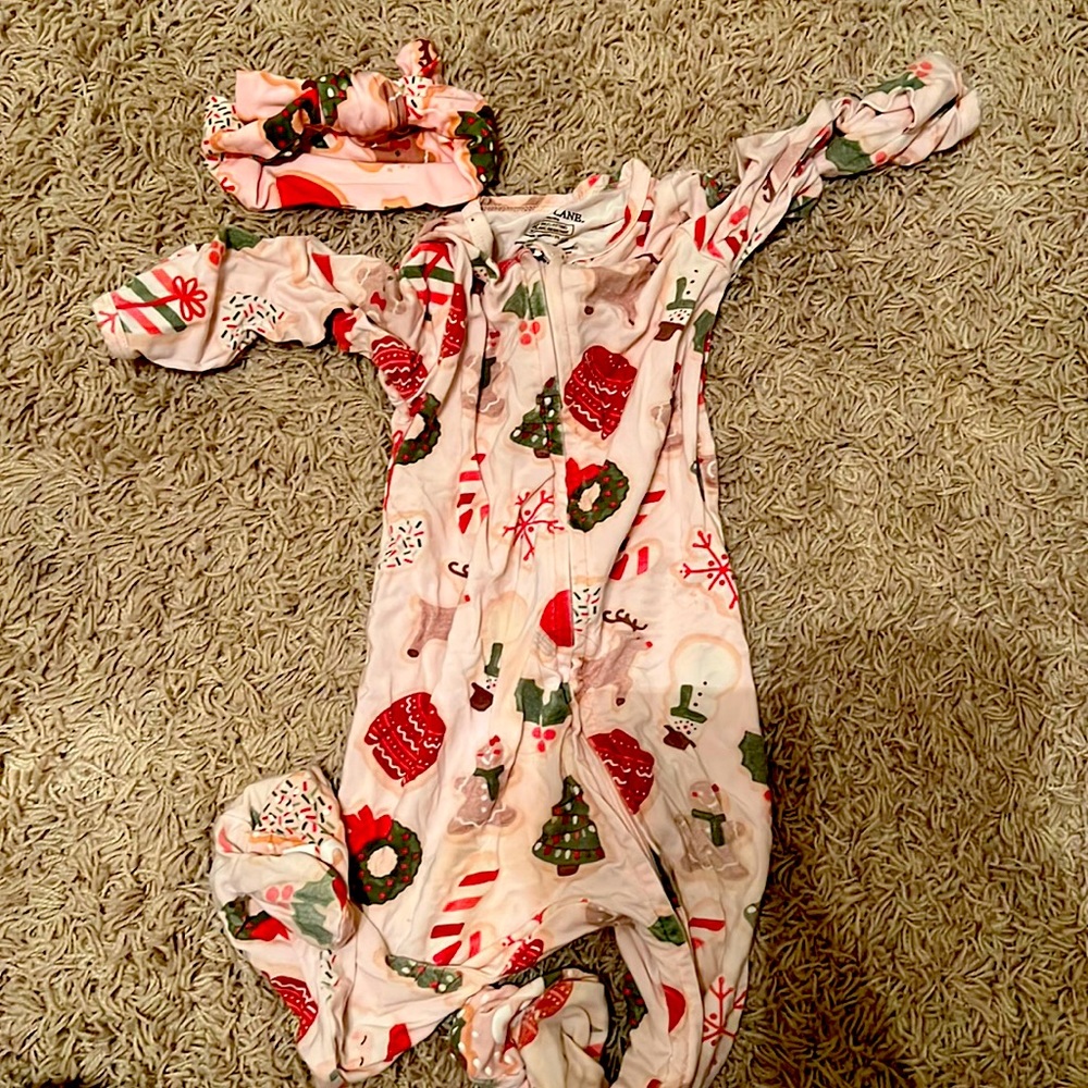 Pink Christmas Caden lane footsie pajamas